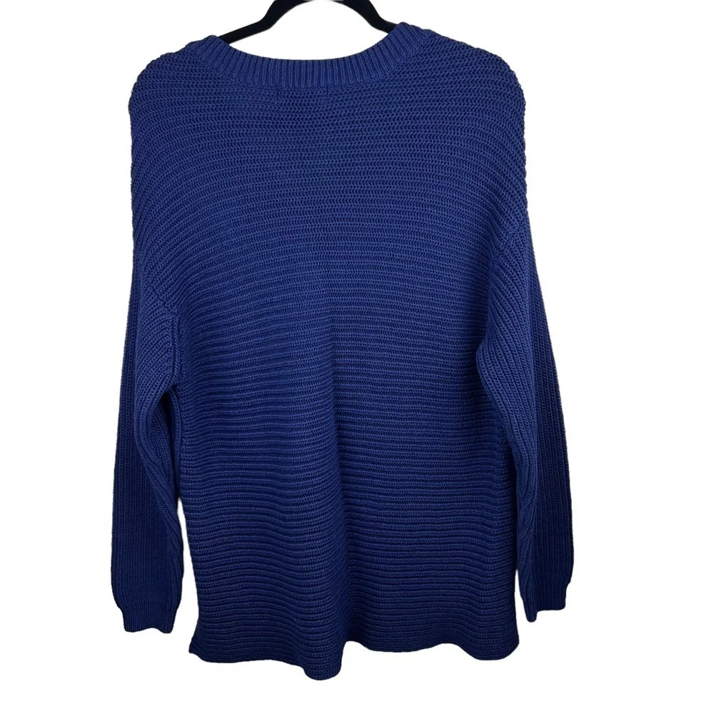 Y2K RUFF HEWN Chunky Ribbed Oversized Blue Sweater Size XL 1X V-Neck Pullover